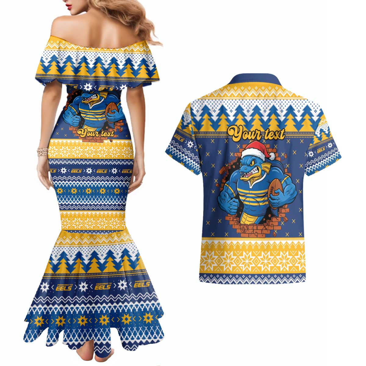 Parramatta Angry Eels Personalized Couples Matching Mermaid Dress and Hawaiian Shirt Christmas Rugby League Spirit - Aussie Hoodie
