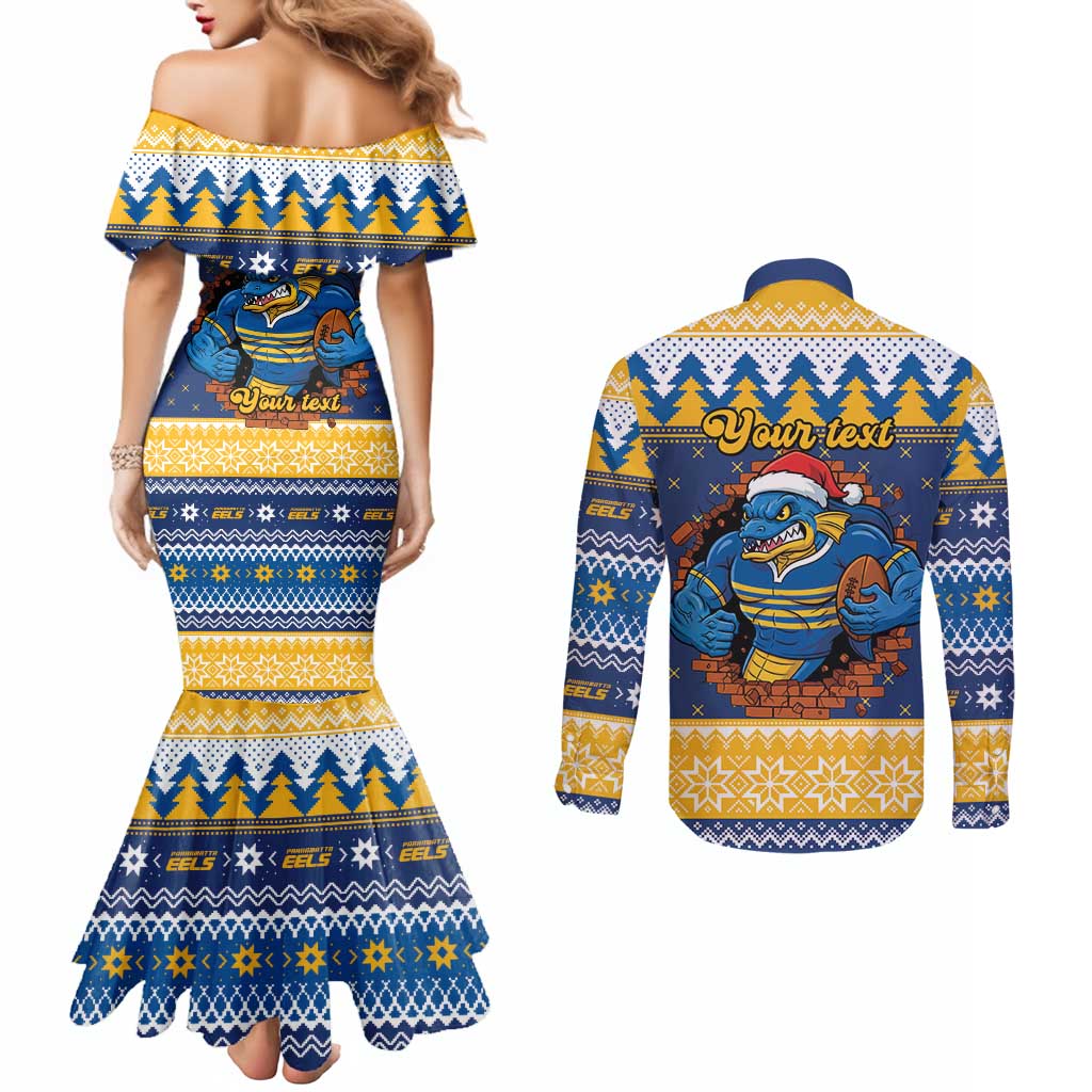 Parramatta Angry Eels Personalized Couples Matching Mermaid Dress and Long Sleeve Button Shirt Christmas Rugby League Spirit - Aussie Hoodie