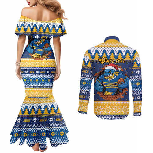 Parramatta Angry Eels Personalized Couples Matching Mermaid Dress and Long Sleeve Button Shirt Christmas Rugby League Spirit - Aussie Hoodie