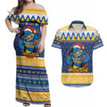 Parramatta Angry Eels Personalized Couples Matching Off Shoulder Maxi Dress and Hawaiian Shirt Christmas Rugby League Spirit - Aussie Hoodie