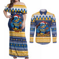 Parramatta Angry Eels Personalized Couples Matching Off Shoulder Maxi Dress and Long Sleeve Button Shirt Christmas Rugby League Spirit - Aussie Hoodie