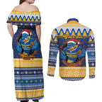Parramatta Angry Eels Personalized Couples Matching Off Shoulder Maxi Dress and Long Sleeve Button Shirt Christmas Rugby League Spirit - Aussie Hoodie