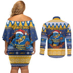 Parramatta Angry Eels Personalized Couples Matching Off Shoulder Short Dress and Long Sleeve Button Shirt Christmas Rugby League Spirit - Aussie Hoodie