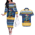 Parramatta Angry Eels Personalized Couples Matching Off The Shoulder Long Sleeve Dress and Hawaiian Shirt Christmas Rugby League Spirit - Aussie Hoodie