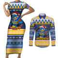 Parramatta Angry Eels Personalized Couples Matching Short Sleeve Bodycon Dress and Long Sleeve Button Shirt Christmas Rugby League Spirit - Aussie Hoodie