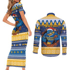 Parramatta Angry Eels Personalized Couples Matching Short Sleeve Bodycon Dress and Long Sleeve Button Shirt Christmas Rugby League Spirit - Aussie Hoodie