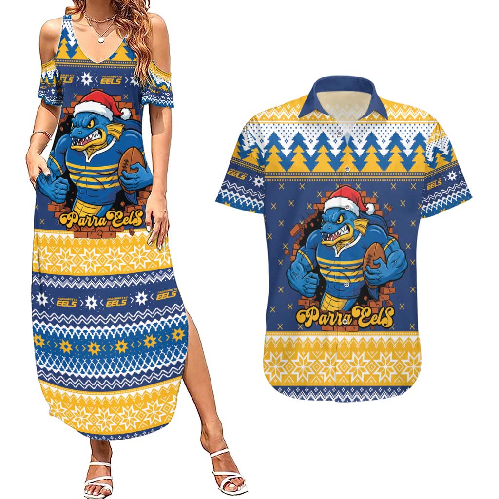 Parramatta Angry Eels Personalized Couples Matching Summer Maxi Dress and Hawaiian Shirt Christmas Rugby League Spirit - Aussie Hoodie