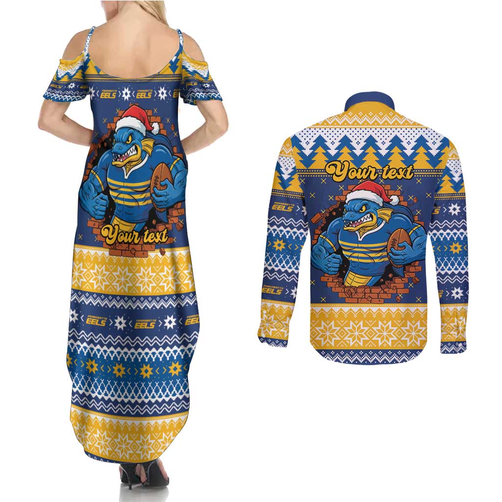 Parramatta Angry Eels Personalized Couples Matching Summer Maxi Dress and Long Sleeve Button Shirt Christmas Rugby League Spirit - Aussie Hoodie