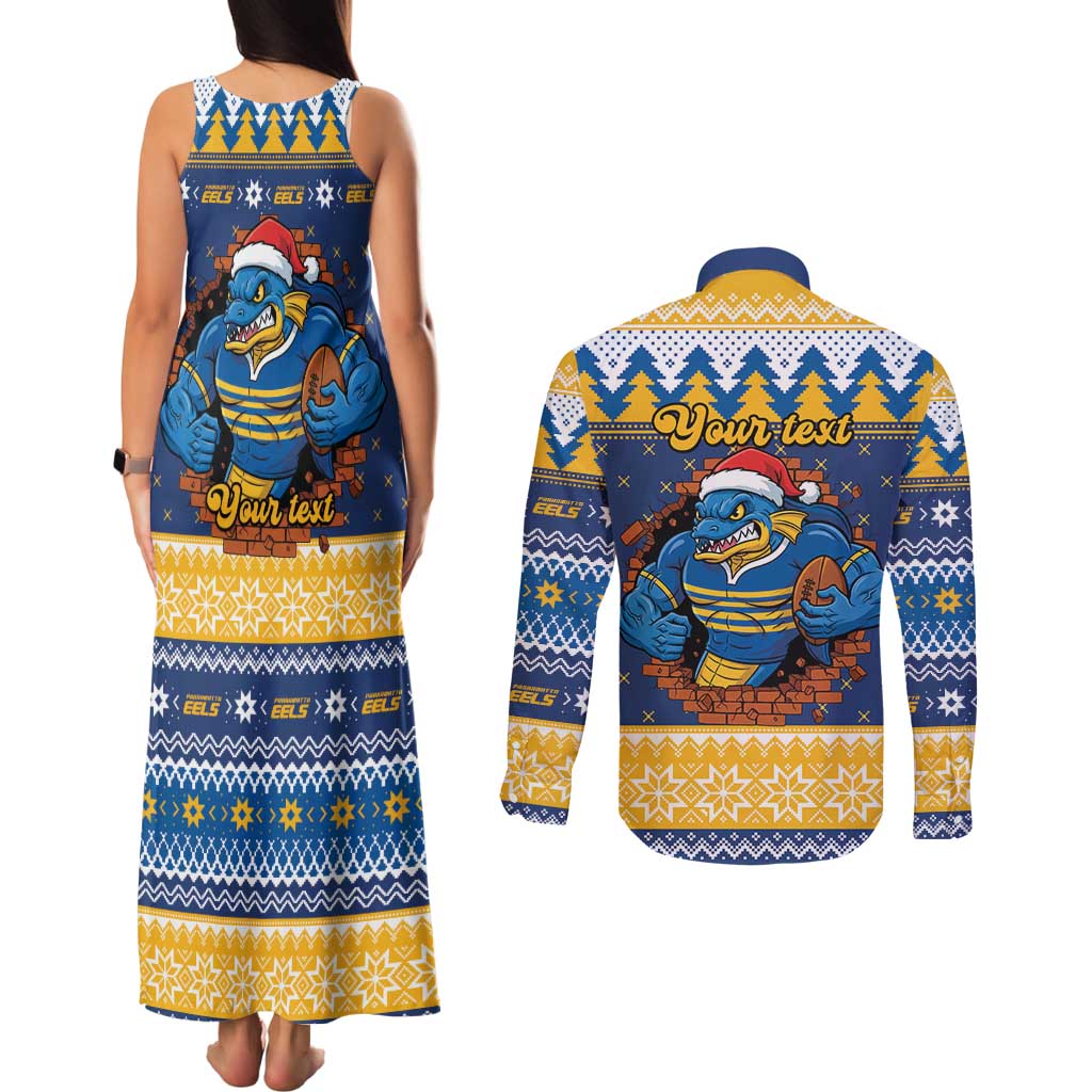 Parramatta Angry Eels Personalized Couples Matching Tank Maxi Dress and Long Sleeve Button Shirt Christmas Rugby League Spirit - Aussie Hoodie