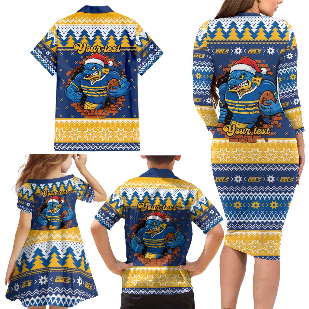 Parramatta Angry Eels Personalized Family Matching Long Sleeve Bodycon Dress and Hawaiian Shirt Christmas Rugby League Spirit - Aussie Hoodie