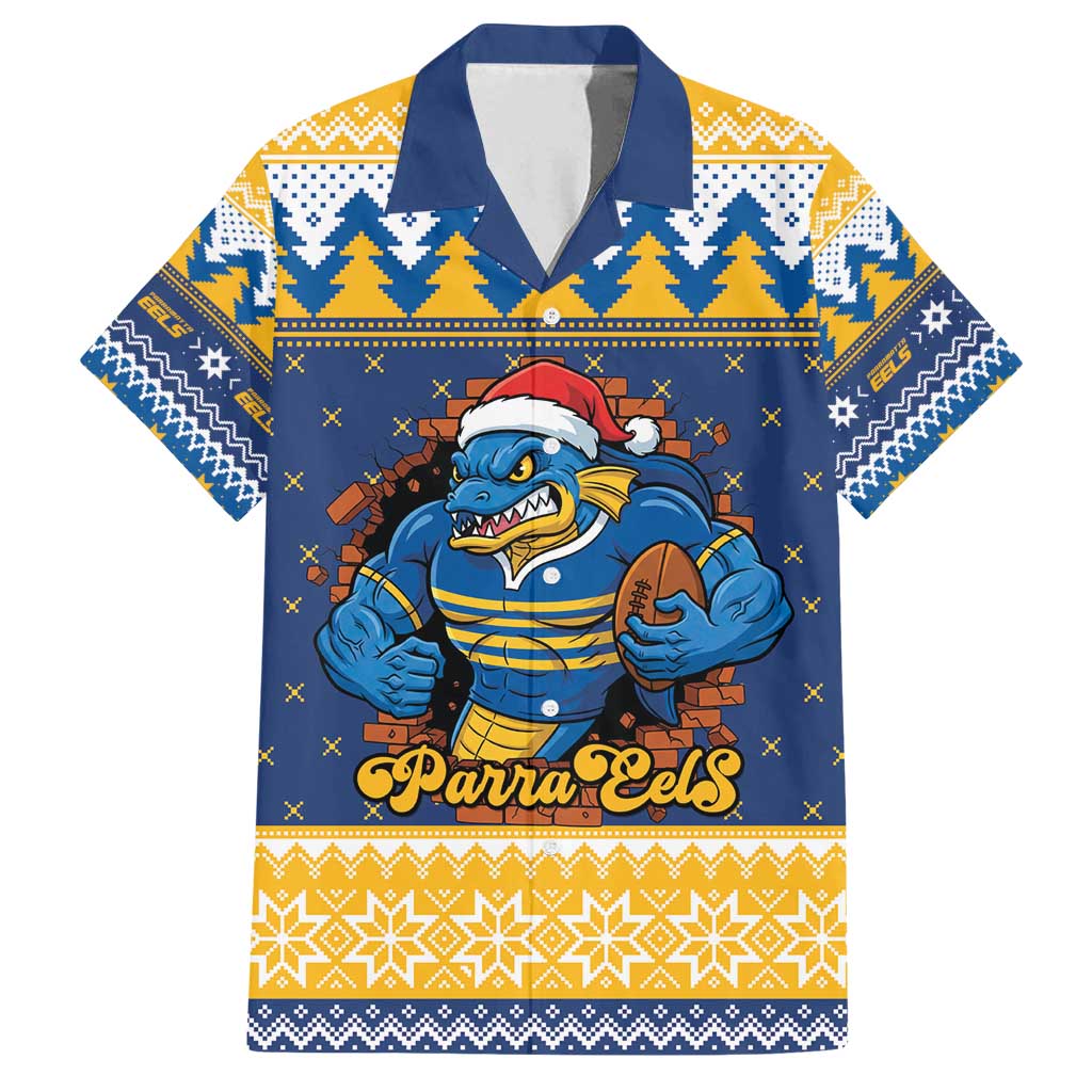 Parramatta Angry Eels Personalized Family Matching Long Sleeve Bodycon Dress and Hawaiian Shirt Christmas Rugby League Spirit - Aussie Hoodie
