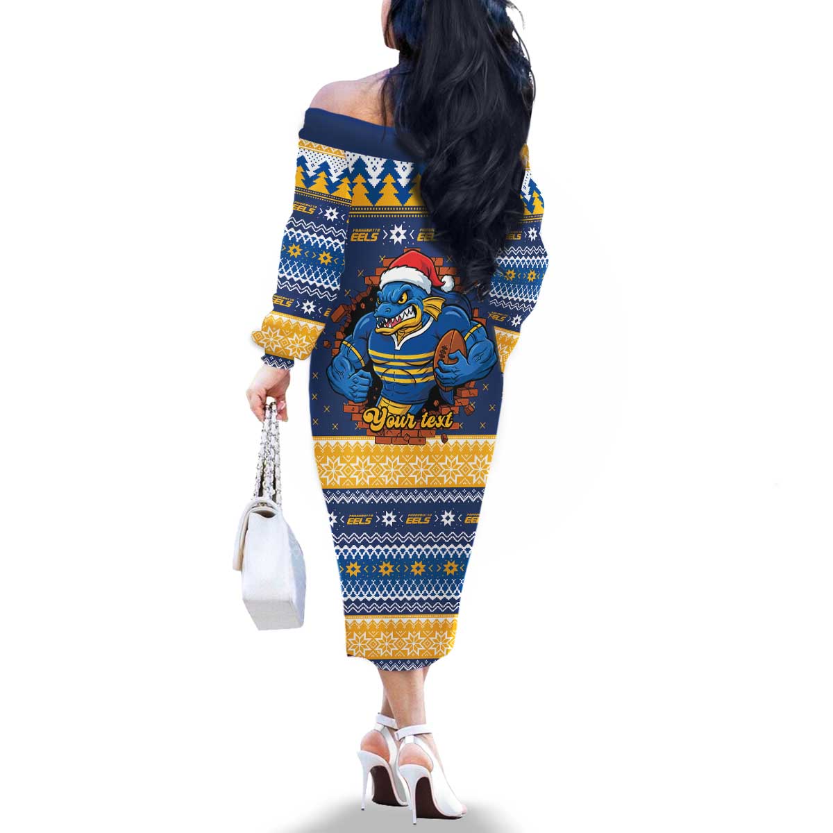 Parramatta Angry Eels Personalized Family Matching Off The Shoulder Long Sleeve Dress and Hawaiian Shirt Christmas Rugby League Spirit - Aussie Hoodie