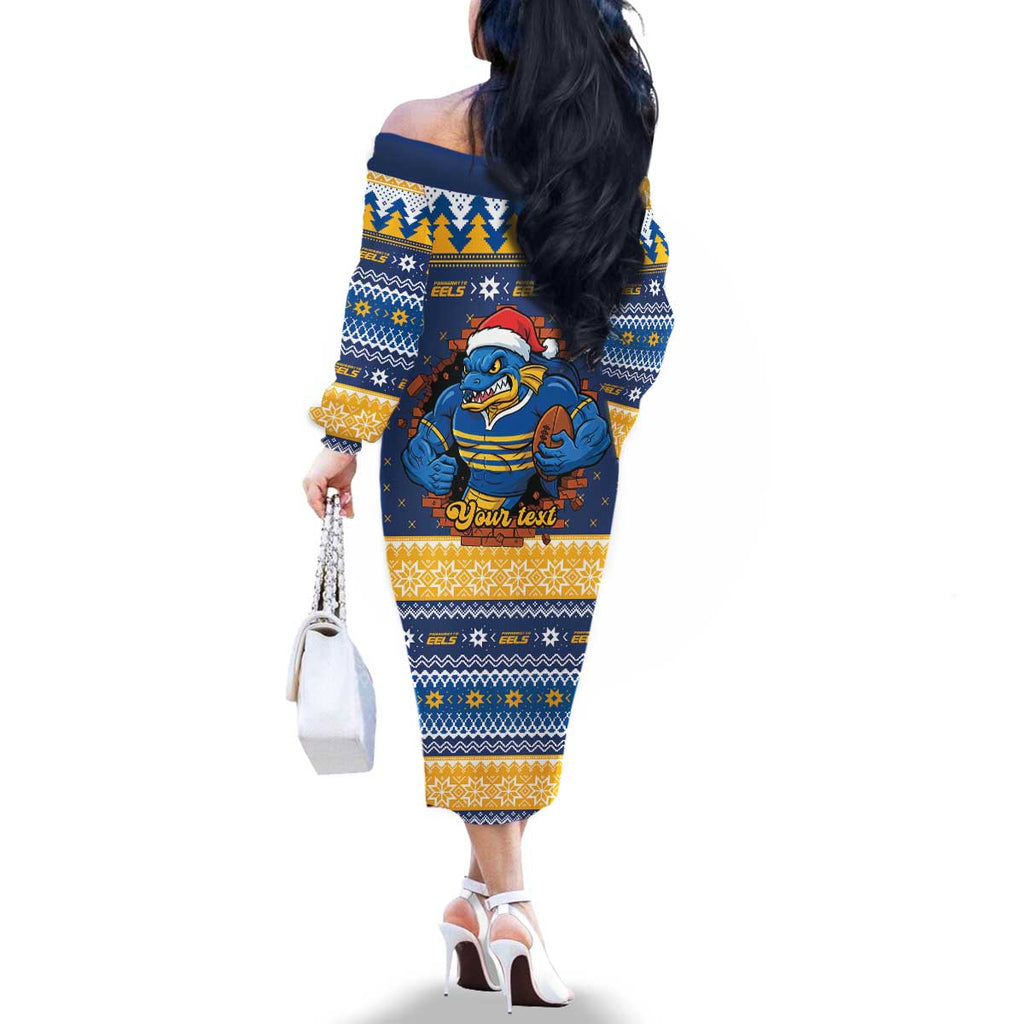 Parramatta Angry Eels Personalized Family Matching Off The Shoulder Long Sleeve Dress and Hawaiian Shirt Christmas Rugby League Spirit - Aussie Hoodie