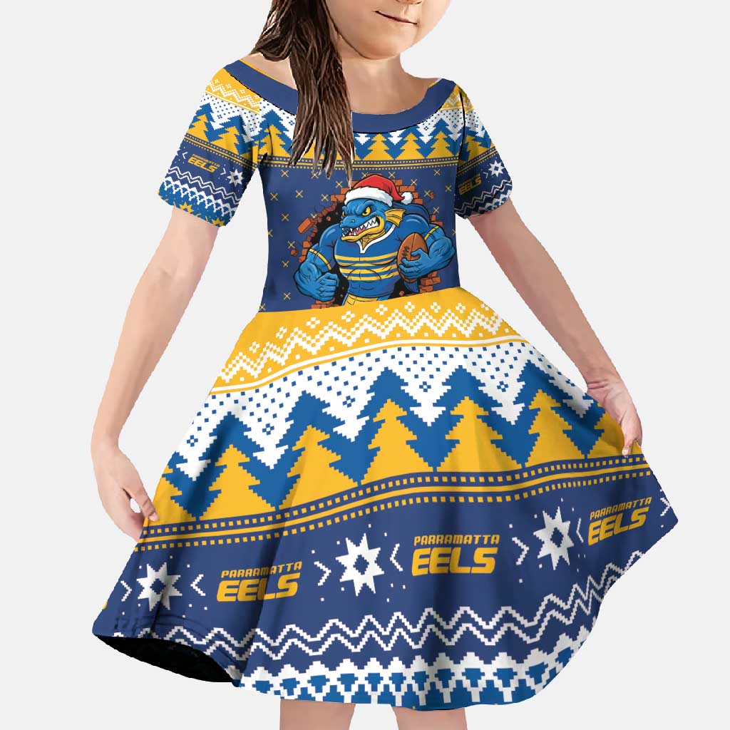 Parramatta Angry Eels Personalized Family Matching Off Shoulder Maxi Dress and Hawaiian Shirt Christmas Rugby League Spirit - Aussie Hoodie