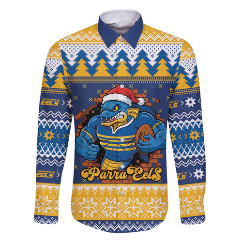 Parramatta Angry Eels Personalized Family Matching Off Shoulder Maxi Dress and Hawaiian Shirt Christmas Rugby League Spirit - Aussie Hoodie