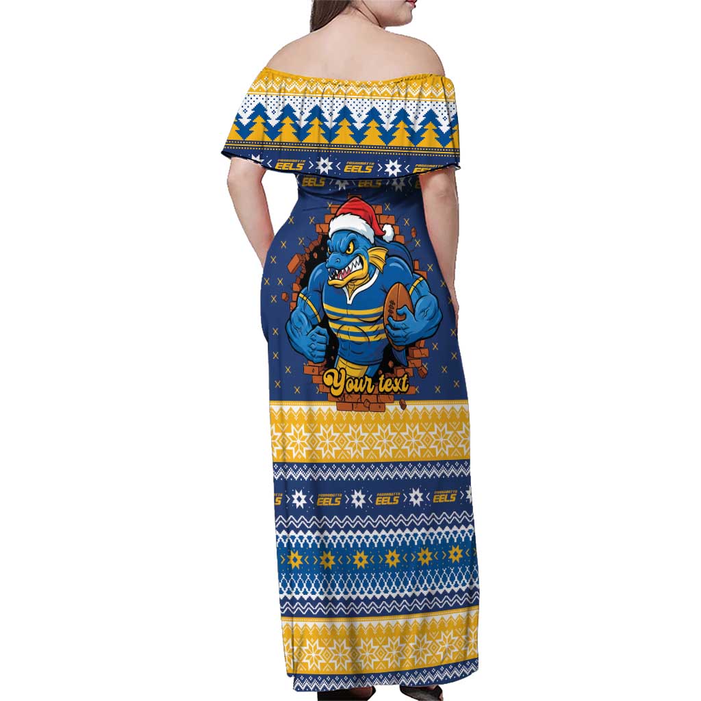Parramatta Angry Eels Personalized Family Matching Off Shoulder Maxi Dress and Hawaiian Shirt Christmas Rugby League Spirit - Aussie Hoodie