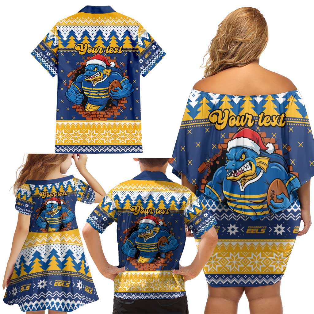 Parramatta Angry Eels Personalized Family Matching Off Shoulder Short Dress and Hawaiian Shirt Christmas Rugby League Spirit - Aussie Hoodie