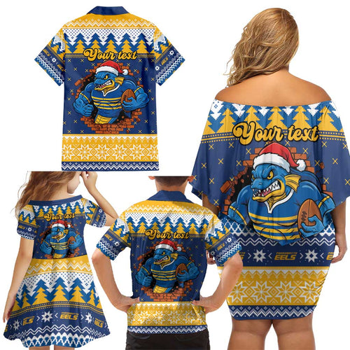 Parramatta Angry Eels Personalized Family Matching Off Shoulder Short Dress and Hawaiian Shirt Christmas Rugby League Spirit - Aussie Hoodie