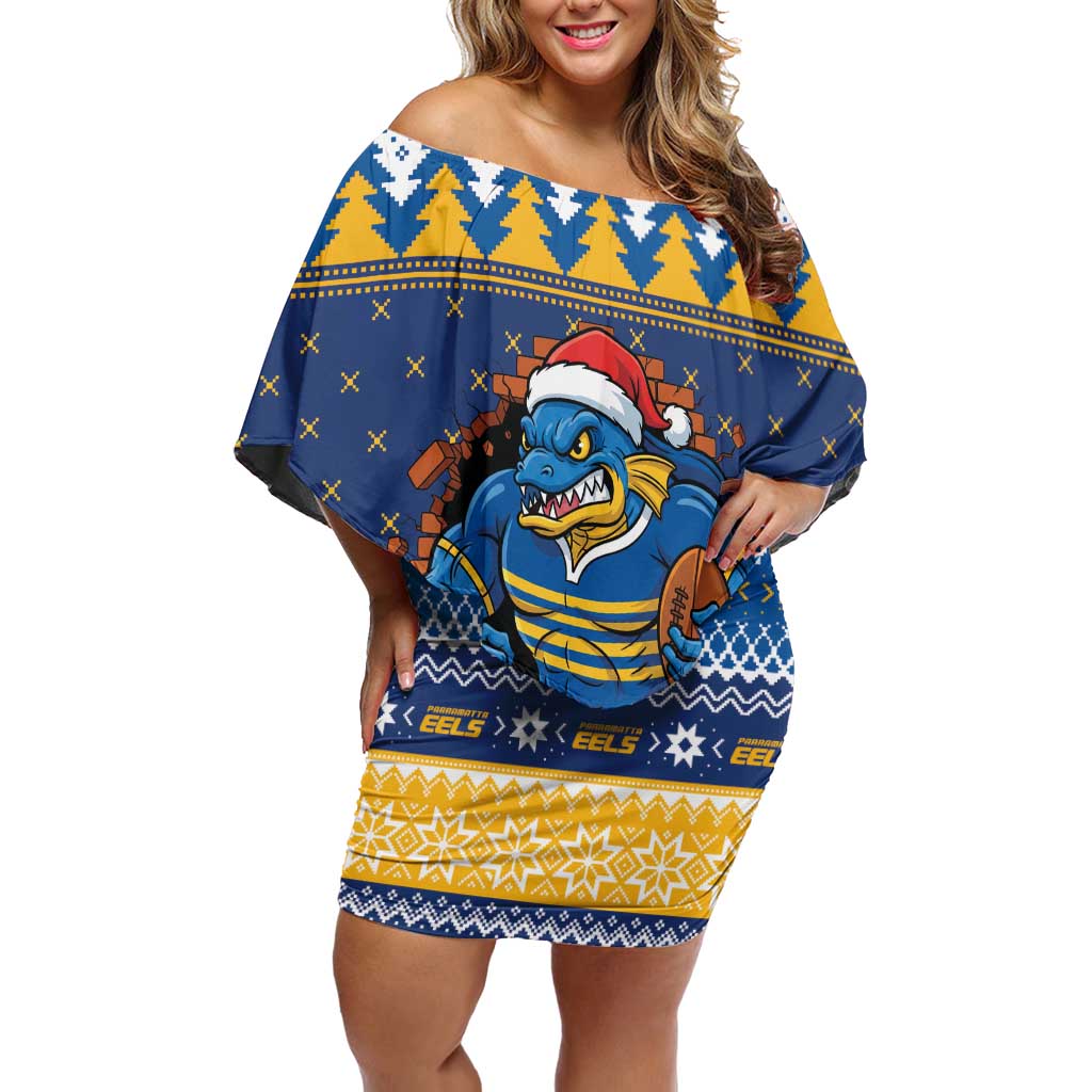Parramatta Angry Eels Personalized Family Matching Off Shoulder Short Dress and Hawaiian Shirt Christmas Rugby League Spirit - Aussie Hoodie