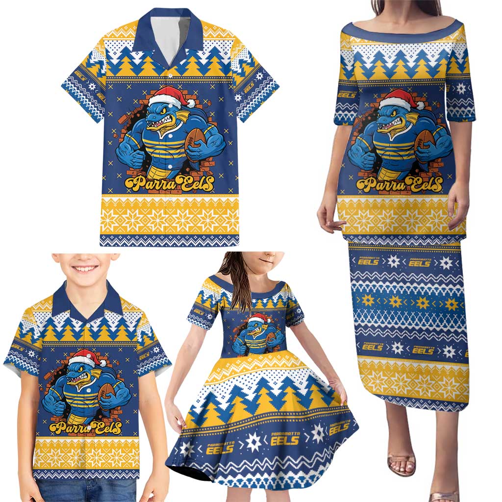 Parramatta Angry Eels Personalized Family Matching Puletasi and Hawaiian Shirt Christmas Rugby League Spirit - Aussie Hoodie