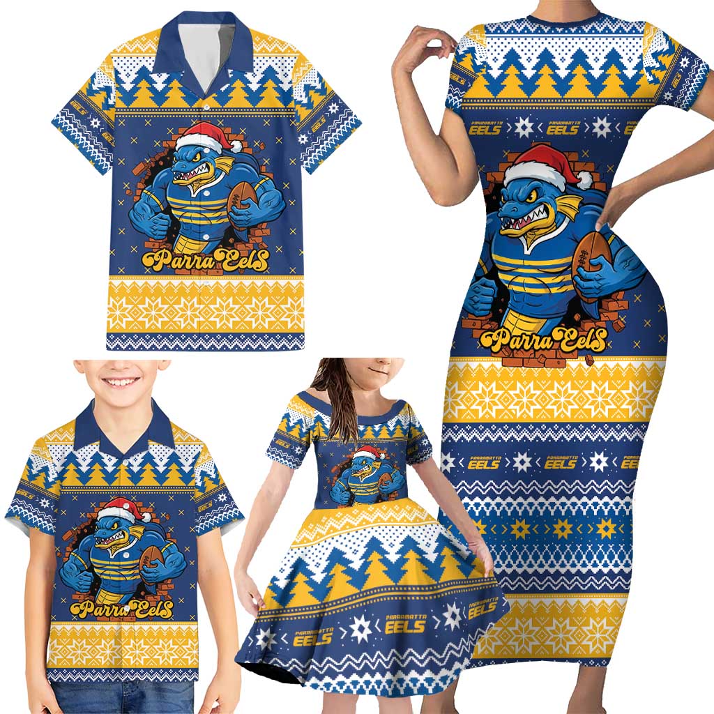 Parramatta Angry Eels Personalized Family Matching Short Sleeve Bodycon Dress and Hawaiian Shirt Christmas Rugby League Spirit - Aussie Hoodie