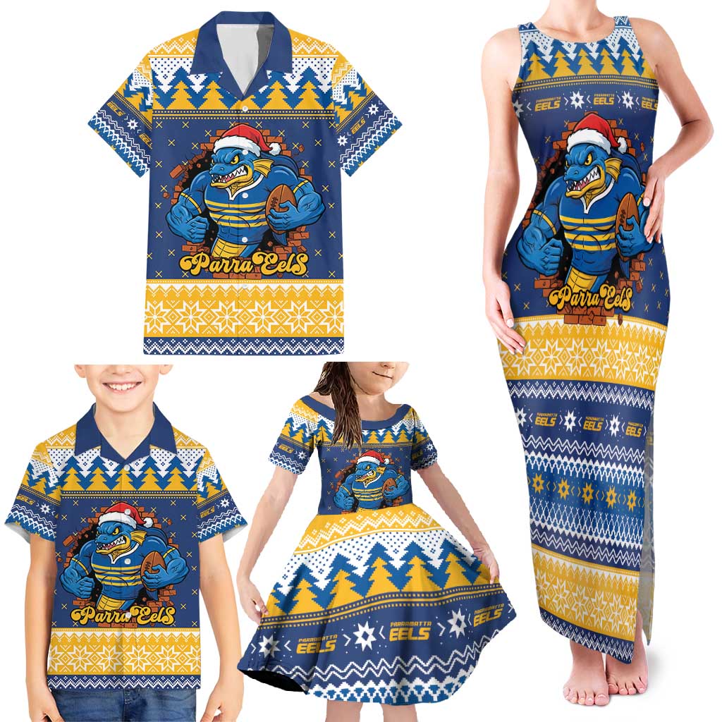 Parramatta Angry Eels Personalized Family Matching Tank Maxi Dress and Hawaiian Shirt Christmas Rugby League Spirit - Aussie Hoodie