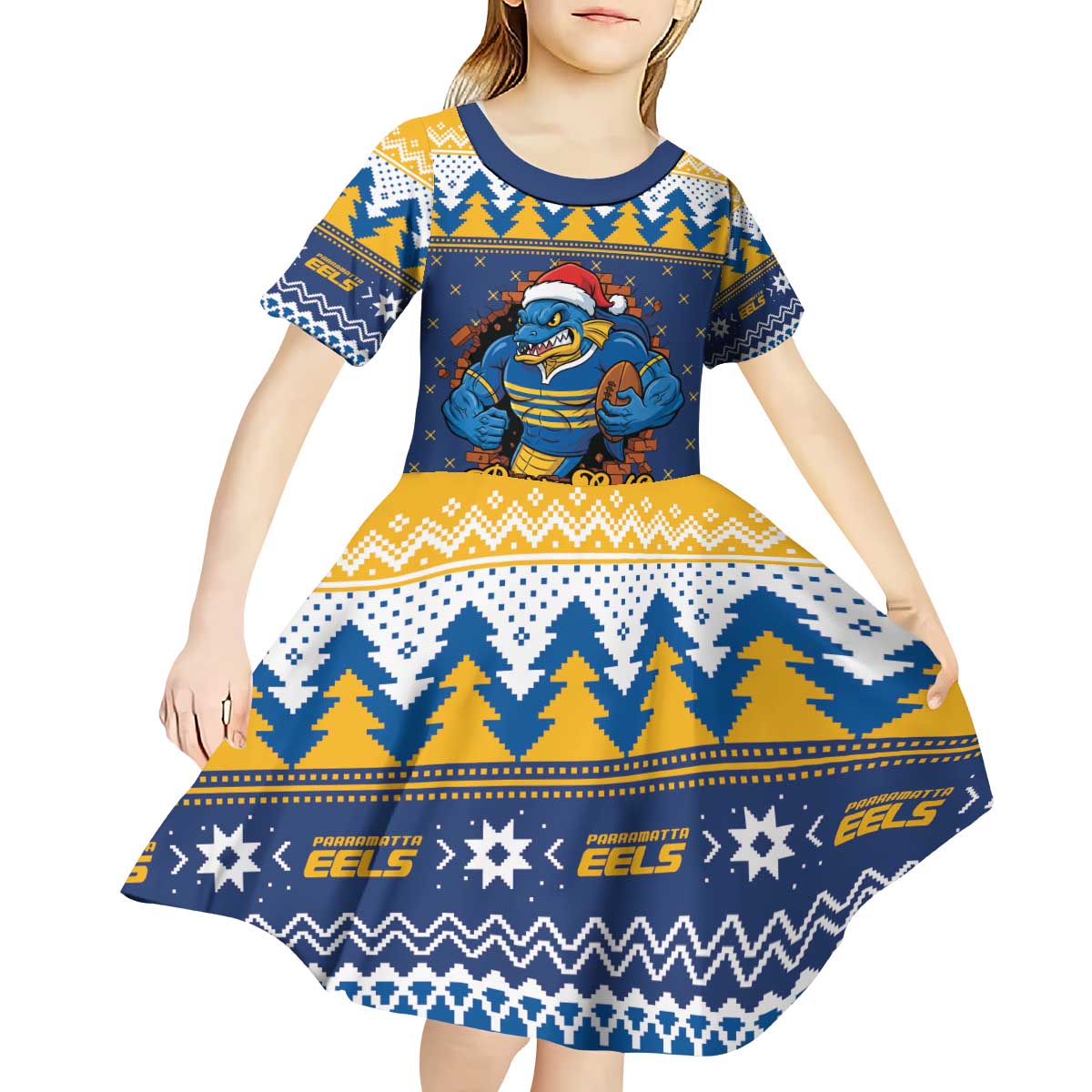 Parramatta Angry Eels Personalized Kid Short Sleeve Dress Christmas Rugby League Spirit - Aussie Hoodie