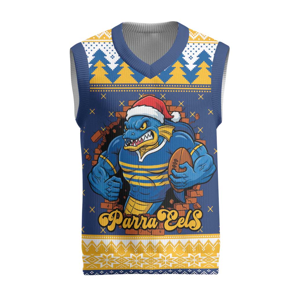 Parramatta Angry Eels Personalized Christmas Knitted V-Neck Vest Christmas Rugby League Spirit - Aussie Hoodie
