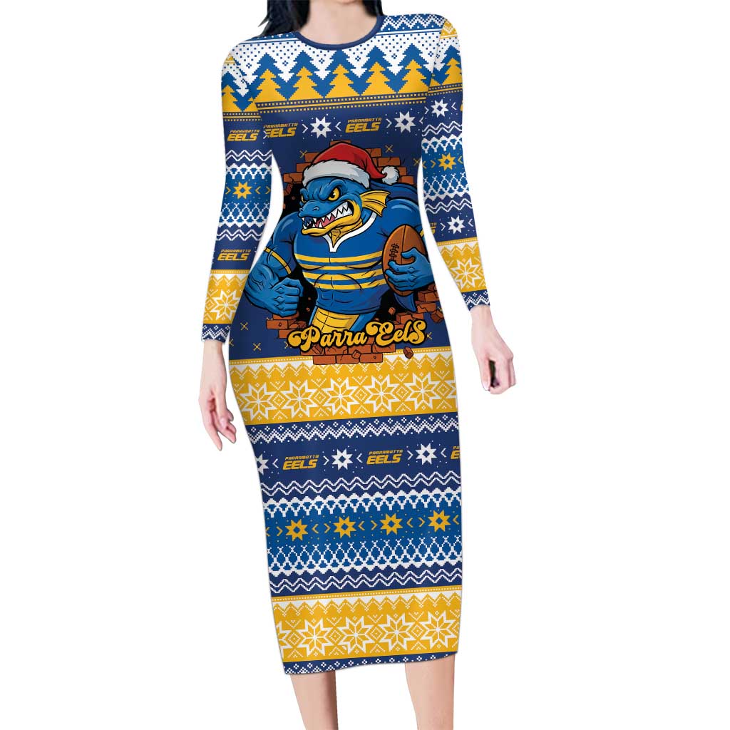 Parramatta Angry Eels Personalized Long Sleeve Bodycon Dress Christmas Rugby League Spirit - Aussie Hoodie