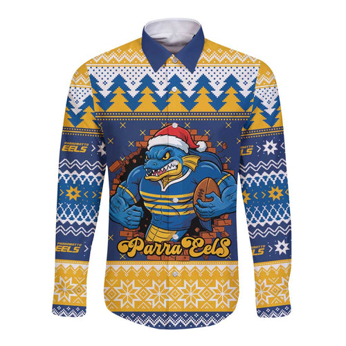 Parramatta Angry Eels Personalized Long Sleeve Button Shirt Christmas Rugby League Spirit - Aussie Hoodie