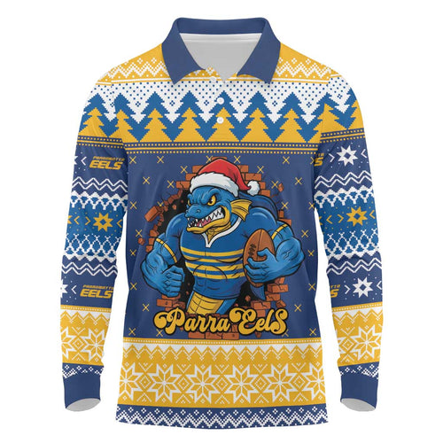 Parramatta Angry Eels Personalized Long Sleeve Polo Shirt Christmas Rugby League Spirit - Aussie Hoodie