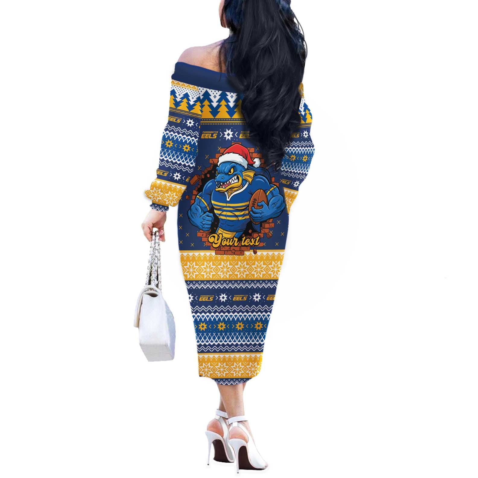 Parramatta Angry Eels Personalized Off The Shoulder Long Sleeve Dress Christmas Rugby League Spirit - Aussie Hoodie
