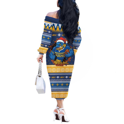 Parramatta Angry Eels Personalized Off The Shoulder Long Sleeve Dress Christmas Rugby League Spirit - Aussie Hoodie