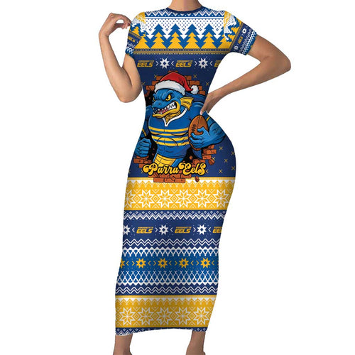 Parramatta Angry Eels Personalized Short Sleeve Bodycon Dress Christmas Rugby League Spirit - Aussie Hoodie