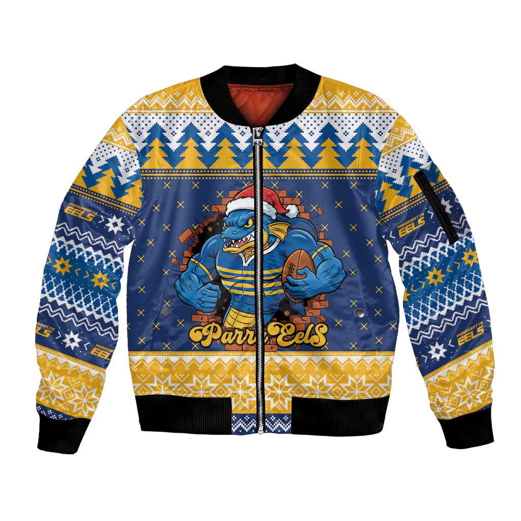 Parramatta Angry Eels Personalized Sleeve Zip Bomber Jacket Christmas Rugby League Spirit - Aussie Hoodie