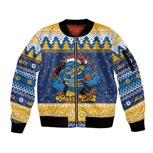 Parramatta Angry Eels Personalized Sleeve Zip Bomber Jacket Christmas Rugby League Spirit - Aussie Hoodie