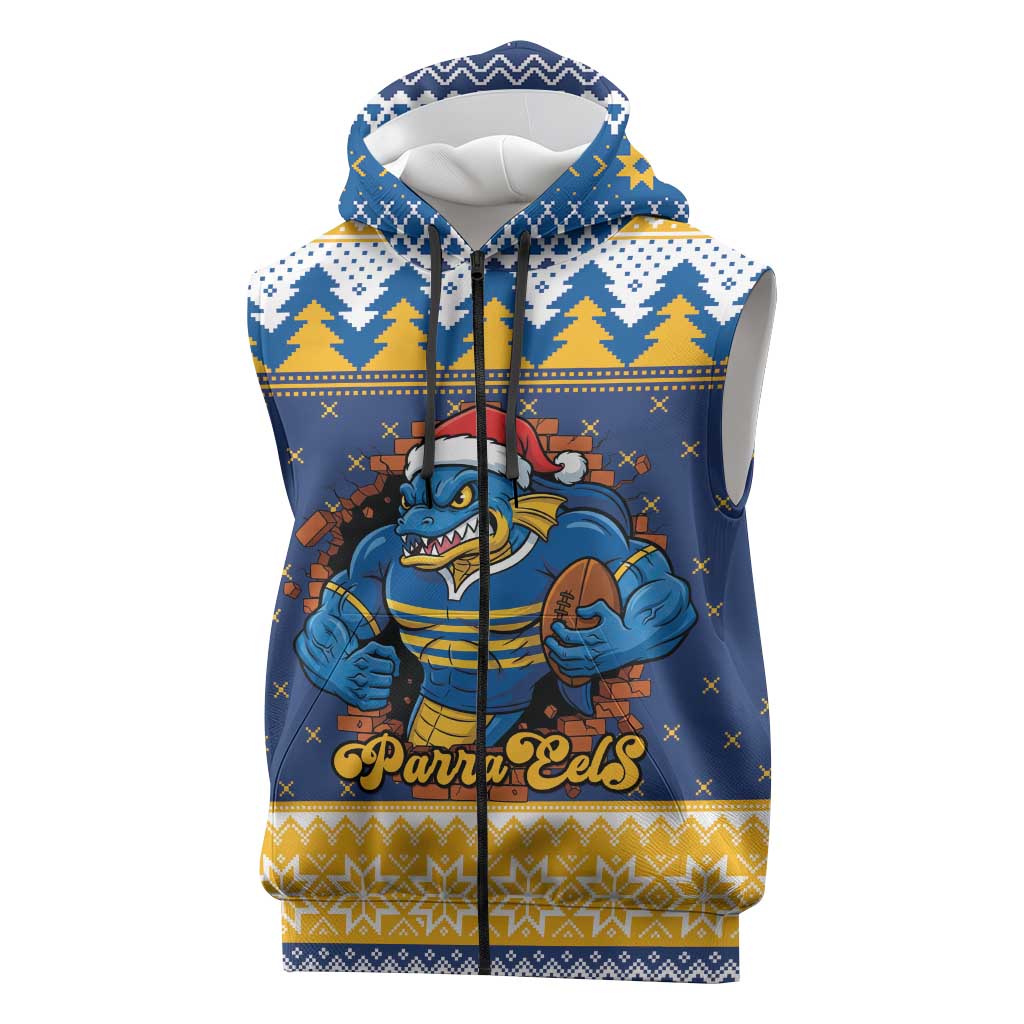 Parramatta Angry Eels Personalized Sleeveless Zip Hoodie Christmas Rugby League Spirit LT9