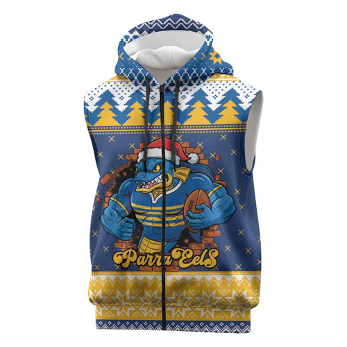 Parramatta Angry Eels Personalized Sleeveless Zip Hoodie Christmas Rugby League Spirit LT9