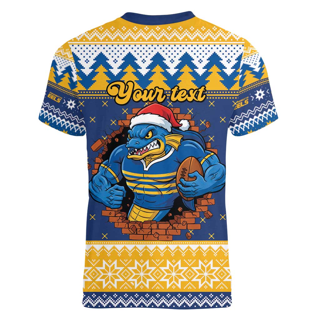 Parramatta Angry Eels Personalized Women V-Neck T-Shirt Christmas Rugby League Spirit - Aussie Hoodie
