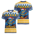 Parramatta Angry Eels Personalized Women V-Neck T-Shirt Christmas Rugby League Spirit - Aussie Hoodie