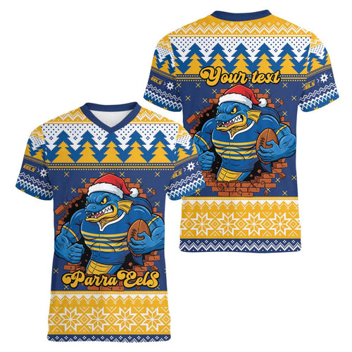 Parramatta Angry Eels Personalized Women V-Neck T-Shirt Christmas Rugby League Spirit - Aussie Hoodie