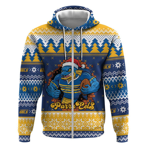 Parramatta Angry Eels Personalized Zip Hoodie Christmas Rugby League Spirit - Aussie Hoodie