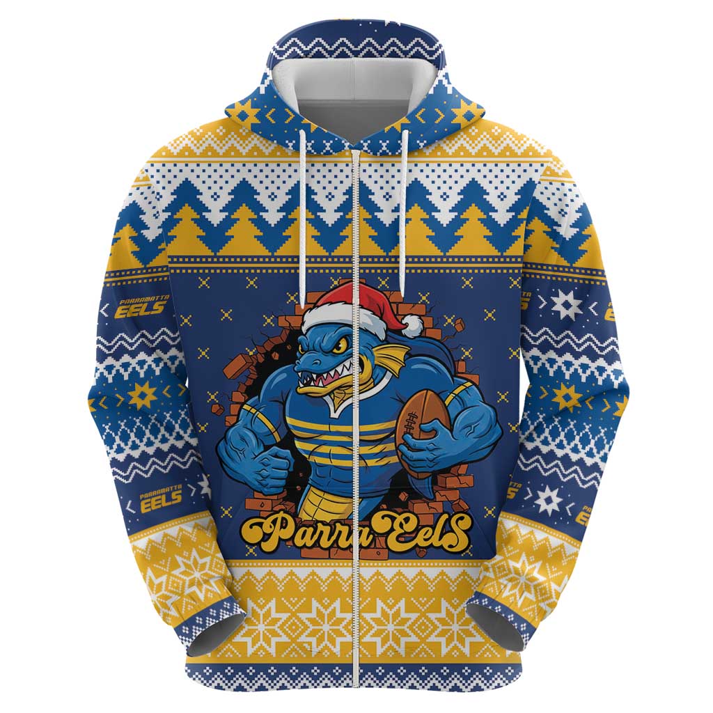 Parramatta Angry Eels Personalized Zip Hoodie Christmas Rugby League Spirit - Aussie Hoodie