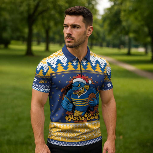 Parramatta Angry Eels Personalized Zipper Polo Shirt Christmas Rugby League Spirit - Aussie Hoodie