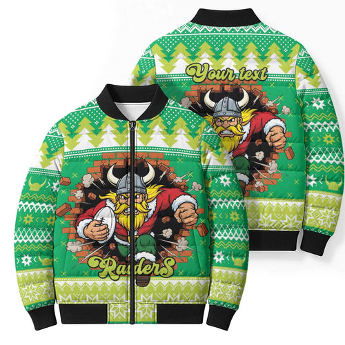 Santa Raiders Personalized Bomber Puffer Jacket Christmas Rugby League Spirit - Aussie Hoodie