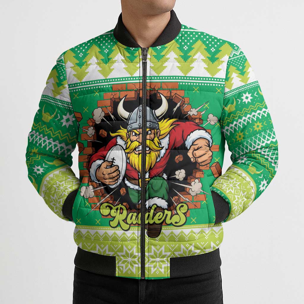Santa Raiders Personalized Bomber Puffer Jacket Christmas Rugby League Spirit - Aussie Hoodie