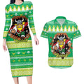 Santa Raiders Personalized Couples Matching Long Sleeve Bodycon Dress and Hawaiian Shirt Christmas Rugby League Spirit - Aussie Hoodie