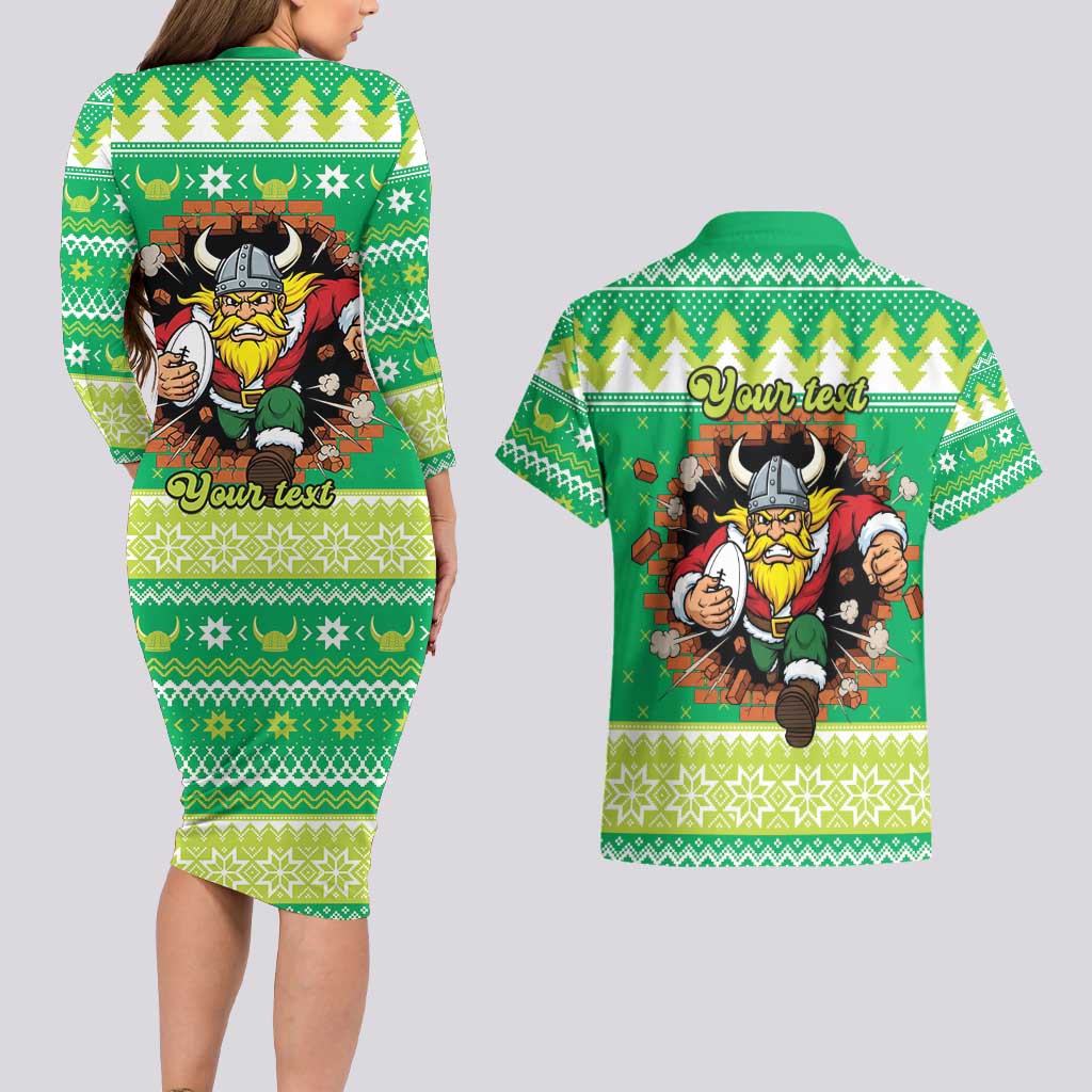 Santa Raiders Personalized Couples Matching Long Sleeve Bodycon Dress and Hawaiian Shirt Christmas Rugby League Spirit - Aussie Hoodie