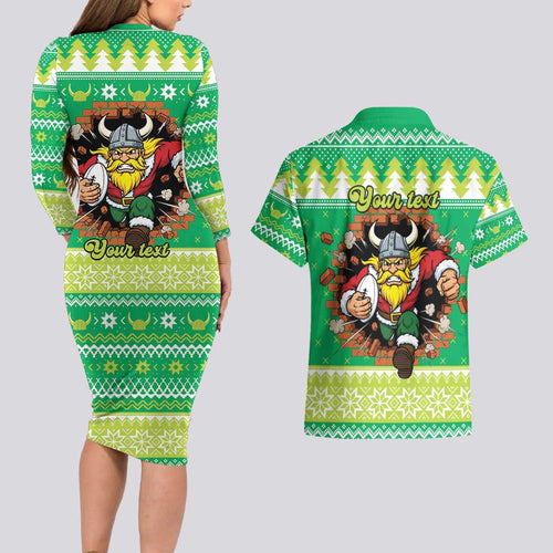 Santa Raiders Personalized Couples Matching Long Sleeve Bodycon Dress and Hawaiian Shirt Christmas Rugby League Spirit - Aussie Hoodie