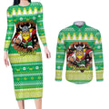 Santa Raiders Personalized Couples Matching Long Sleeve Bodycon Dress and Long Sleeve Button Shirt Christmas Rugby League Spirit - Aussie Hoodie
